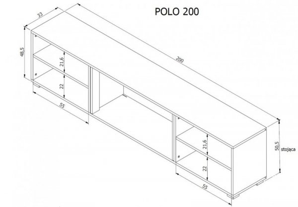 Szafka RTV POLO 200x33x50,5 czarny + kominek czarny