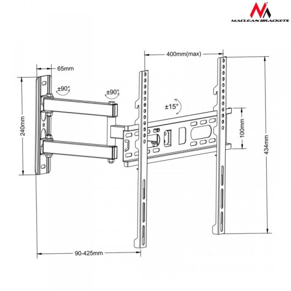 Uchwyt ścienny do telewizora Maclean MC-761 (ścienne, Uchylny; 26&quot; - 55&quot;; max. 30kg)