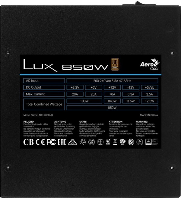 ZASILACZ AEROCOOL PGS LUX 850W 80+ Bronze/ PSU