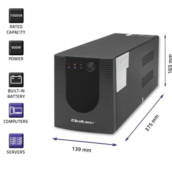 QOLTEC ZASILACZ AWARYJNY UPS LINE INTERACTIVE | MONOLITH | 1500VA | 900W