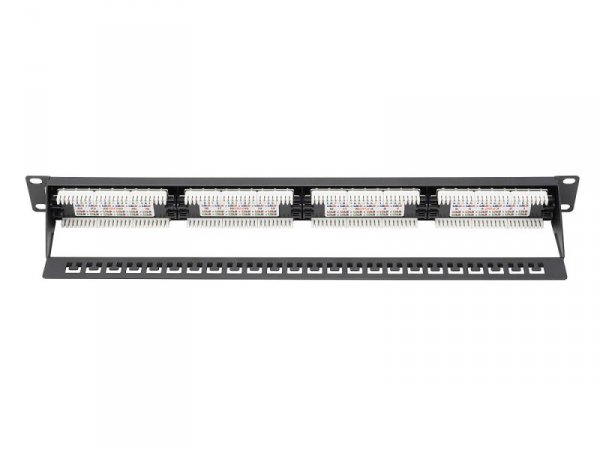 Digitus Patch panel 19&quot; 24 porty, kat.6, U/UTP, 1U, wspornik kablowy, czarny (kompletny)