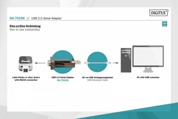 Digitus Konwerter/Adapter USB 2.0 do RS232 (DB9) z kablem USB A M/Ż 80cm