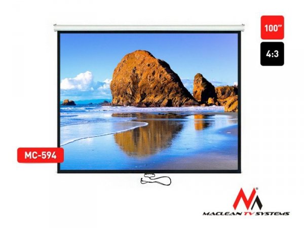 Maclean Ekran projekcyjny MC-594 100&quot; 4:3 200x150 auto-lock biały matowy ściana lub sufit