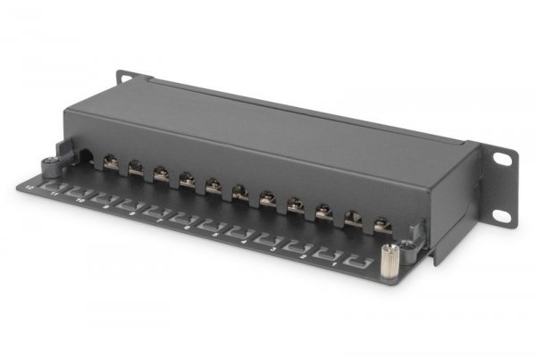 Digitus Patch panel 10&quot; 12 portów, kat.6, S/FTP, 1U, wspornik kablowy, czarny (kompletny)