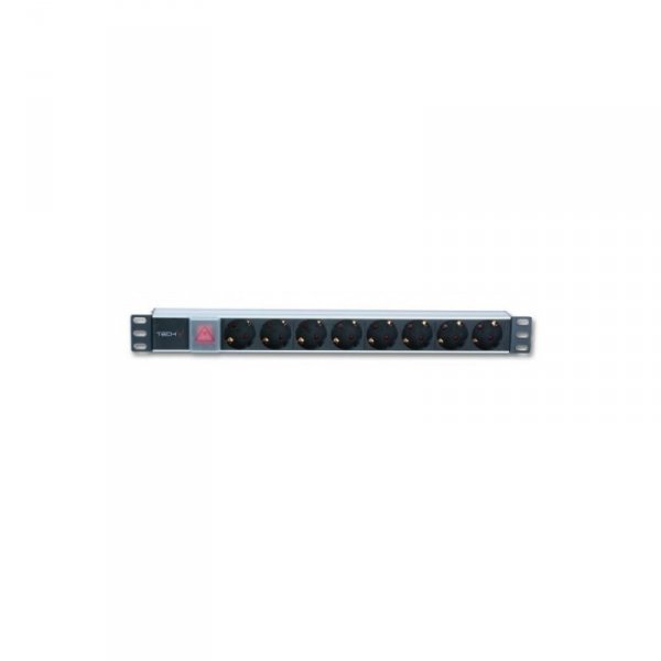Techly Listwa zasilająca Rack 19 cali 1U 250V/16A, 8xSCHUKO, 3m