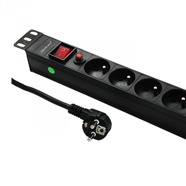 Qoltec Listwa zasilająca do RACK 19cali | 1U | 6A | PDU | 6xSCHUKO | 2m