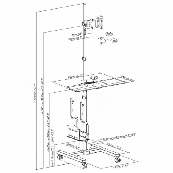Maclean Stand wózek do monitora CPU na kółkach MC-793