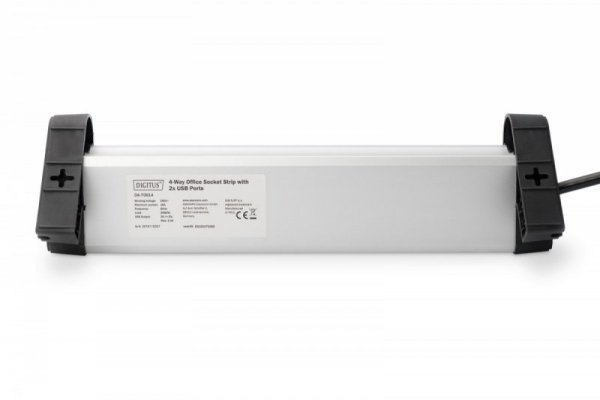 Digitus Listwa zasilająca biurowa 45° 4 gniazdowa, 2x USB (5V/2A) z możliwością obrotu o 290° aluminiowa HQ
