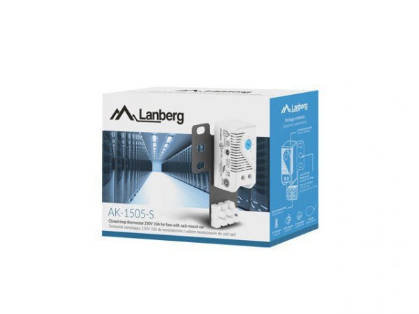 Lanberg Termostat zamykający AK-1505-S 10A Do szaf z uchem montażowym i kostką  elektryczną Szary
