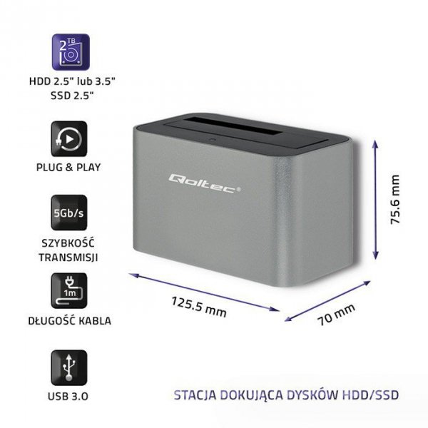 Qoltec Stacja dokująca dysków HDD/SSD | 2.5&quot;/3.5&quot; SATA | USB 3.0
