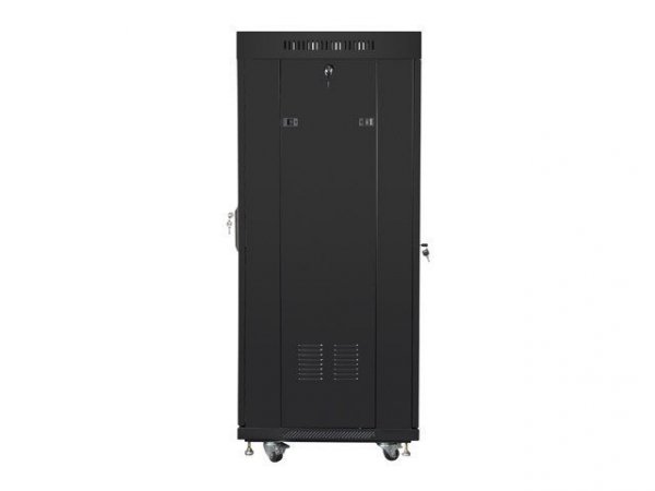 Lanberg Szafa instalacyjna rack stojąca 19 27U 600x600 czarna, drzwi szklane LCD (Flat pack)