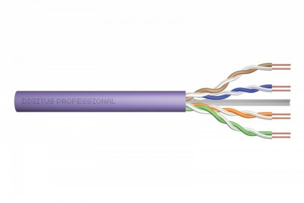 Digitus Kabel teleinformatyczny instalacyjny kat.6, U/UTP, Dca, drut, AWG 23/1, LSOH, 100m, fioletowy