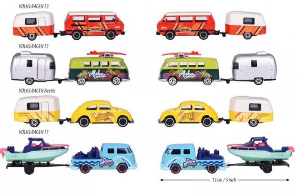 Majorette Pojazd Majorette Volkswagen z przyczepką 4 rodzaje