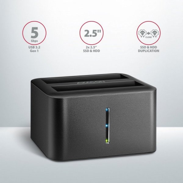 AXAGON ADSA-D25 MINI stacja dokująca USB 3.2 Gen 1 - 2x SATA 6G 2.5&quot; SSD/HDD CLONE