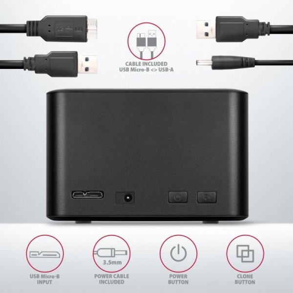 AXAGON ADSA-D25 MINI stacja dokująca USB 3.2 Gen 1 - 2x SATA 6G 2.5&quot; SSD/HDD CLONE