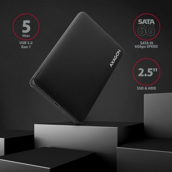 AXAGON EE25-SLC Obudowa zewnętrzna plastikowa, bezśrubowa, USB-C 3.2 GEN 1 SATA 6G 2.5&quot;, czarna