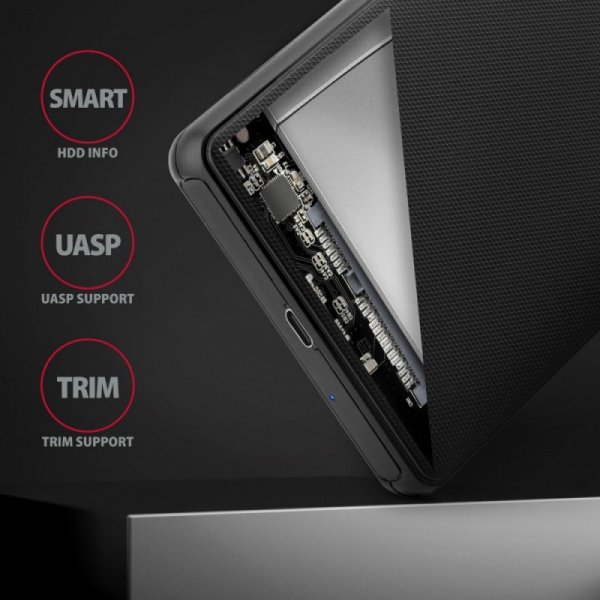 AXAGON EE25-SLC Obudowa zewnętrzna plastikowa, bezśrubowa, USB-C 3.2 GEN 1 SATA 6G 2.5&quot;, czarna
