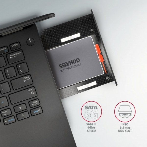 AXAGON RSS-CD09 Ramka na 2,5&quot; SSD-HDD do gniazda DVD, 9.5mm LED aluminium