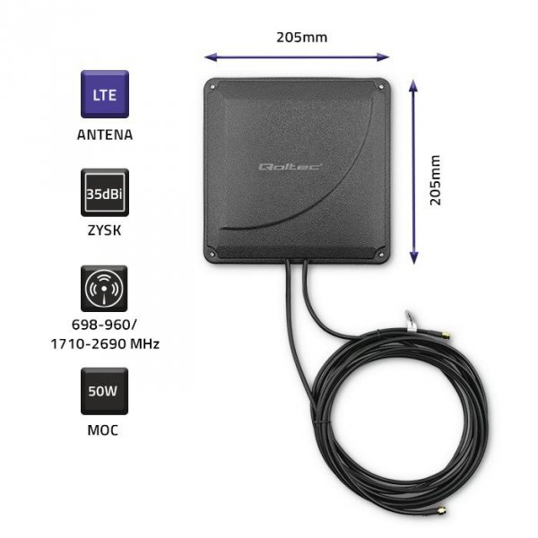 Qoltec Antena 4G LTE DUAL MIMO booster | 35dBi | 50W | 2xSMA męski
