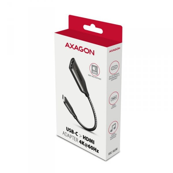 AXAGON RVC-HI2M Adapter aktywny USB-C -&gt; HDMI 2.0 4K/60Hz Aluminum, 25cm kabel