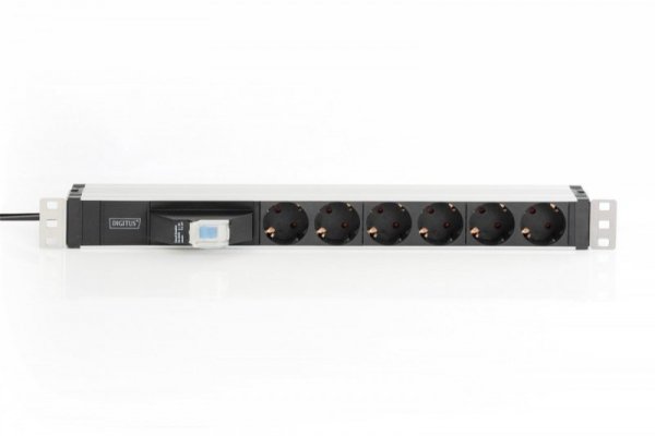 Digitus Listwa zasilająca PDU 19&quot; Rack, 6x gniazdo schuko, 2.0m, 1x wtyk unischuko, 16A, wyłącznik nadprądowy, Profil alumi