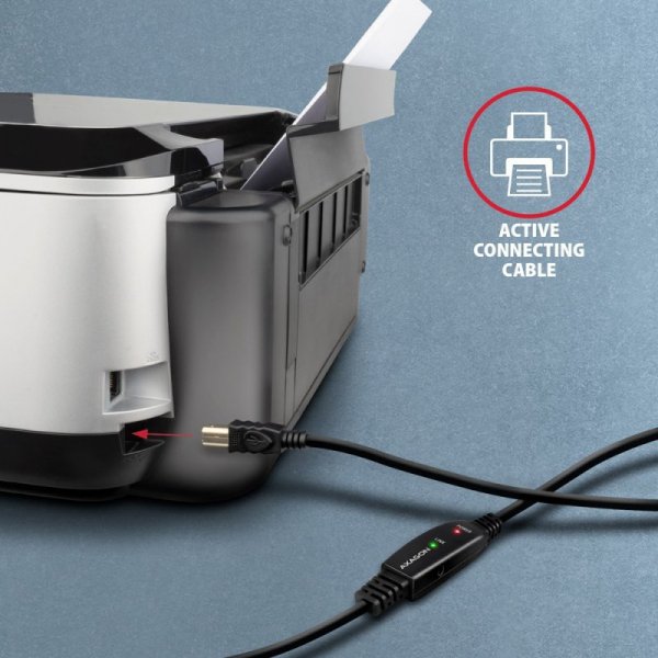 AXAGON ADR-210B USB 2.0 A-M -&gt; B-M Aktywny kabel połączeniowy/wzmacniacz 10m