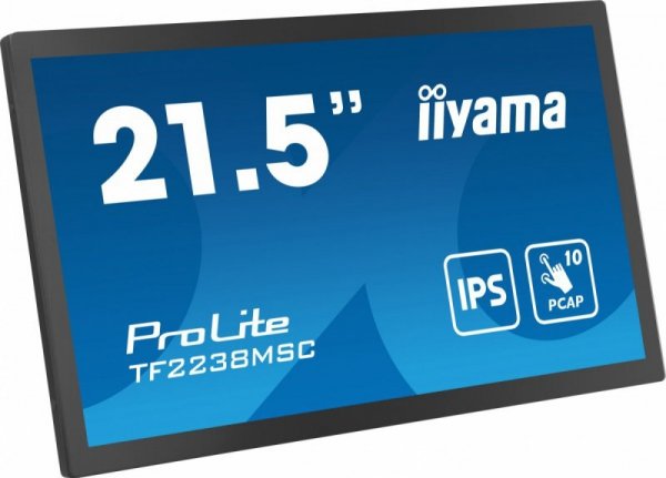 IIYAMA Monitor wielkoformatowy 21.5 cala TF2238MSC-B1 IPS,FHD,DP,HDMI,2x2W,2xUSB,600(cd/m2),  10pkt.7H,IP1X(Front),Pion/Poziom
