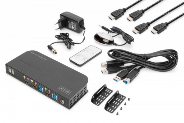 Digitus Przełącznik KVM 2 portowy, 2x HDMI IN, 1x HDMI OUT, 2x USB A, 1x Audio, 4K x 2K 60Hz, IN&OUT