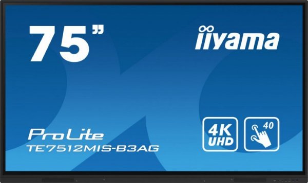 IIYAMA Monitor 75 cali ProLite TE7512MIS-B3AG,INFRARED,40pkt,IPS,4K, 24/7, 7H, WiFi,VGA, HDMI, USB-c, Bluetooth,metal,8ms, vesa,