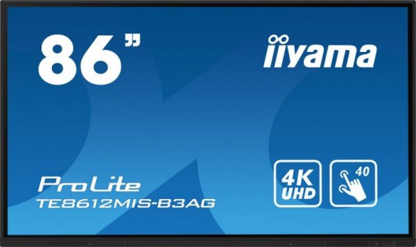IIYAMA Monitor 85.6 cala ProLite TE8612MIS-B3AG,INFRARED,40pkt,VA,4K, 24/7, 7H, WiFi,VGA, HDMI, USB-c, Bluetooth,metal,8ms, vesa
