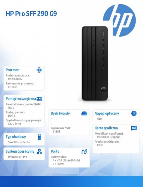 HP Inc. Komputer stacjonarny 290SFF G9 i7-13700 512GB/16GB/DVD/W11P  997J0ET
