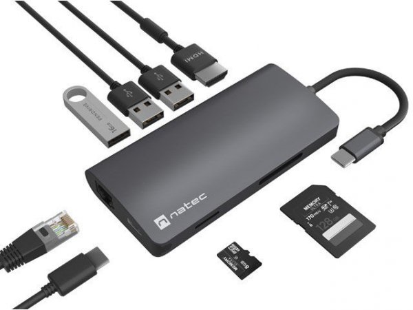 Natec Multiport Adapter Fowler 2 V2 USB-C-&gt;HUB USB 3.0 3X, HDMI4K