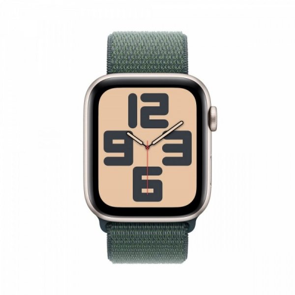 Apple Watch SE GPS, koperta 44 mm z aluminium w kolorze księżycowej poświaty z opaską sportową w kolorze górskiego jeziora