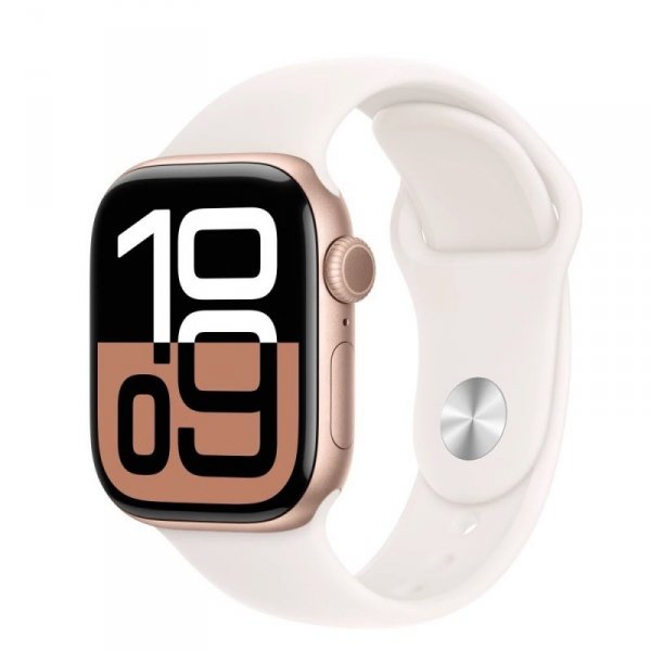Apple Watch Series 10 GPS, koperta 42 mm z aluminium w kolorze różowego złota z paskiem sportowym w kolorze łagodnego różu - roz