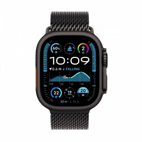 Apple Watch Ultra 2 GPS + Cellular, koperta 49 mm z tytanu w kolorze czarnym z bransoletą mediolańską M z tytanu w kolorze czarn