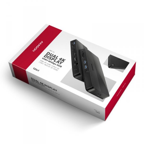 AXAGON HMC-U4 Wieloportowy hub USB 12in1, USB 4.0 40Gbps, 3x USB-A, 2x USB-C, GLAN, HDMI 8K, DP 8K, PD 100W, HQ audio 24bit, UHS