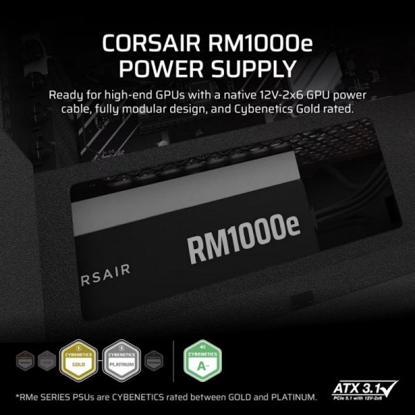 Corsair Zasilacz RM1000e PCIe5.1 80+GOLD F.MODULAR ATX3.1
