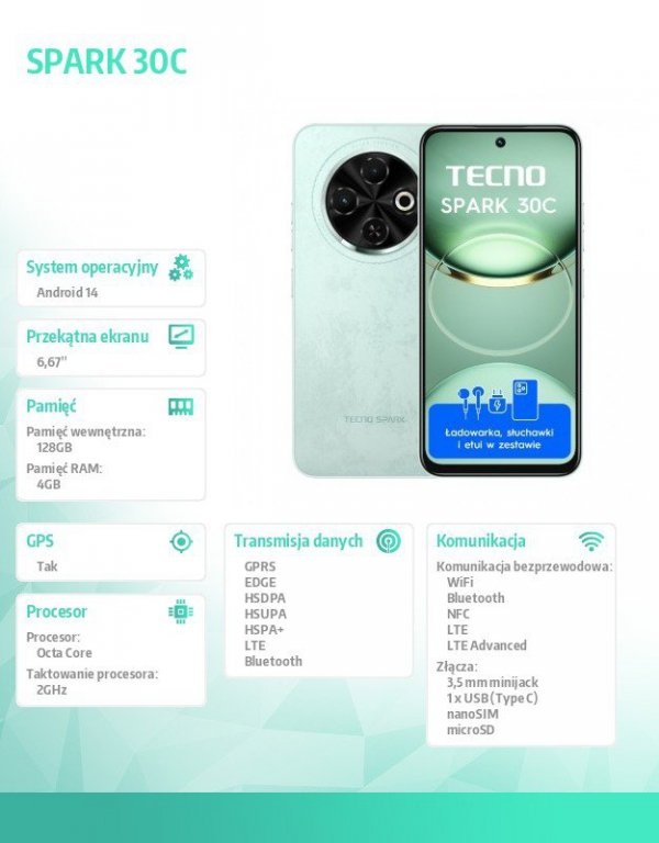 TECNO Smartfon Spark 30C 4/128 Magic Skin Green