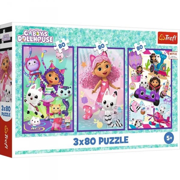 Trefl Puzzle 3x80 elementów Kolorowe dni Gabi Gabby Dollhouse