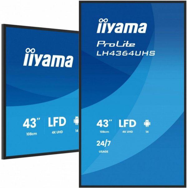 IIYAMA Monitor 43 cale LH4364UHS-B1AG 24/7,VA,ANDROID14,4K,500cd,4000:1,2xHDMI,USB-C,RJ45, RS-232c, IR, 2x10W, 2xUSB, UCHWYT ŚCI