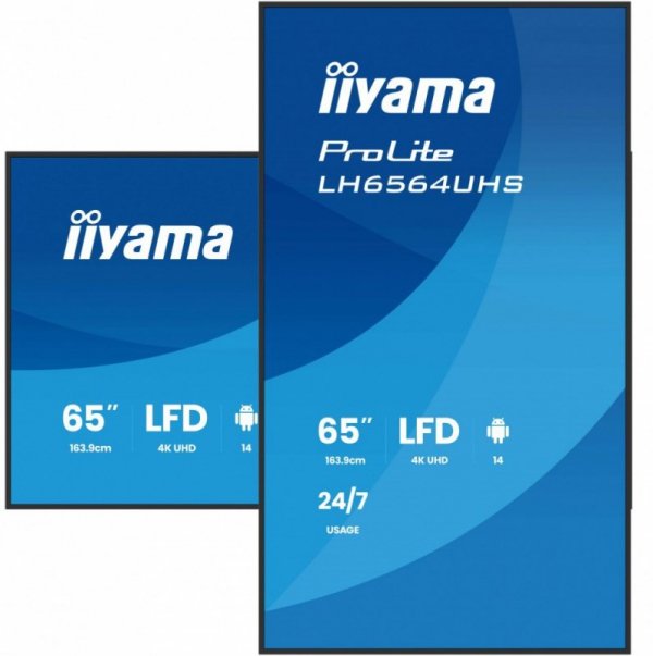 IIYAMA Monitor 65 cali LH6564UHS-B1AG, 24/7,VA,ANDROID14,4K,500cd,5000:1,    2xHDMI ,USB-C,RJ45, RS-232c, IR, 2x10W, 2xUSB, UCHW