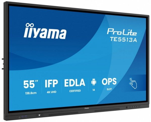 IIYAMA Monitor 55 cali TE5513A-B1AG INFRARED,40pkt,IPS,4K,7H,450cd/m2,      WiFi,USB, ANDROID 14, Google EDLA,2x20W, UCHWYT CIEN