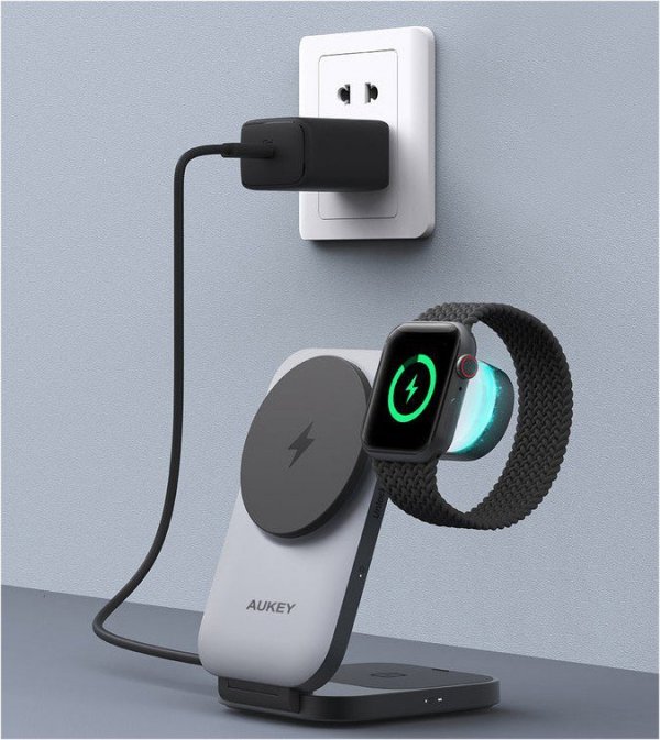 AUKEY LC-MC312 Slim 3w1 ładowarka bezprzewodowa MagSafe Qi2 15W  + ładowarka PD 30W + Etui