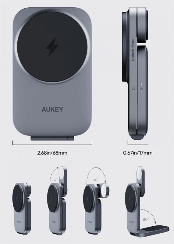 AUKEY LC-MC312 Slim 3w1 ładowarka bezprzewodowa MagSafe Qi2 15W  + ładowarka PD 30W + Etui