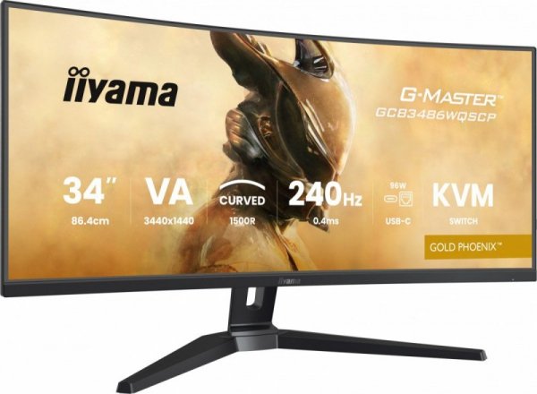 IIYAMA Monitor G-Master 34 cale GCB3486WQSCP-B1,VA,UWQHD,240HZ,0.4ms,1500R,HDR400,500cd,21:9,HDMI (2.1), USB-C dock 95W, RJ45, 2