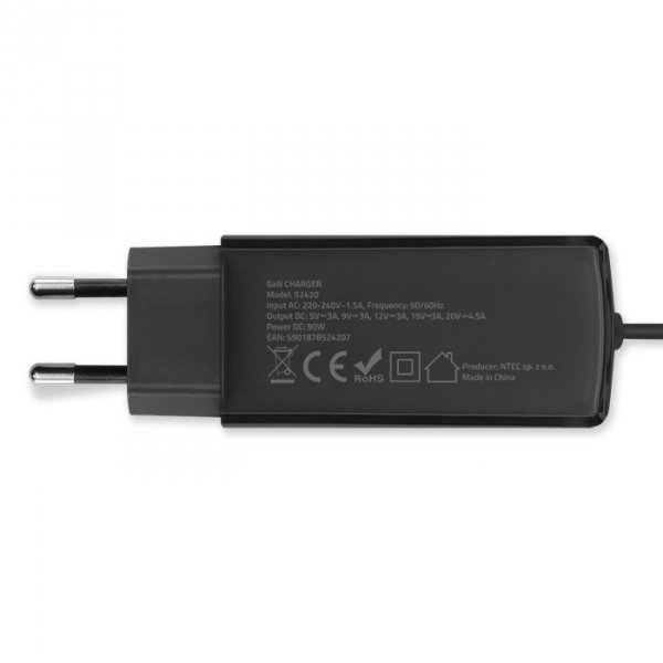 Qoltec Ładowarka sieciowa 90W GaN | 5-20V | 3-4.5A | USB-C 3.1