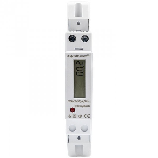 Qoltec Jednofazowy elektroniczny licznik | miernik zużycia energii na  szynę DIN | 230V | 30A | LCD | 1P