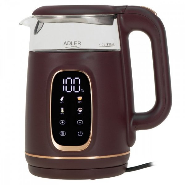 Adler Czajnik 1,7l z wyświetlaczem LED, regulacja temperatury  AD 1305 burgundy