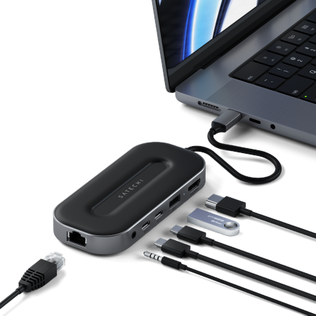 Satechi Multiport Adapter - adapter do urządzeń mobilnych USB-C (2x UBS-C, USB-A, 8K HDMI, 2.5G Ethernet, jack port) (space gray