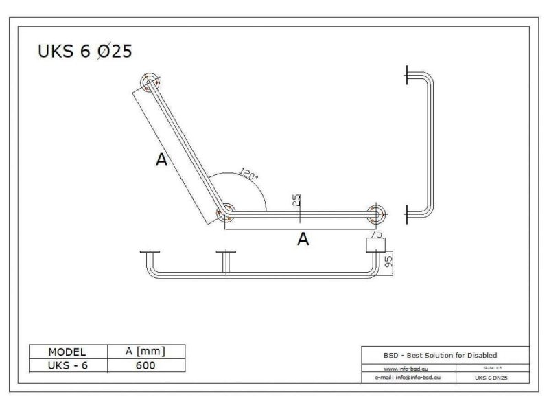 Stumpfwinkelgriff 60/60 cm für barrierefreies Bad aus rostfreiem Edelstahl ⌀ 25 mm